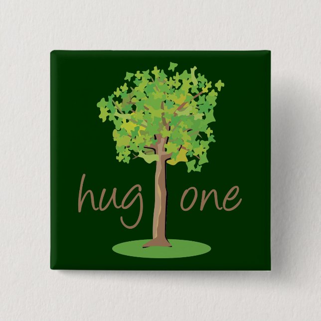 Tree Hugger 2 Inch Square Button (Front)