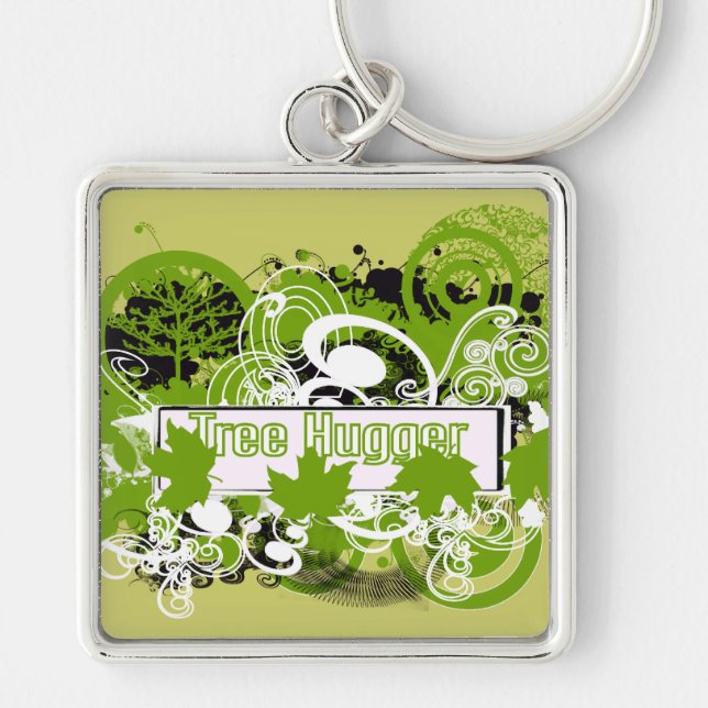 Tree Hugger Collage of Nature in Green Tones Keychain (Front)