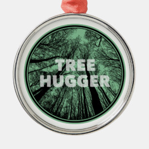 Tree Hugger Green Metal Ornament