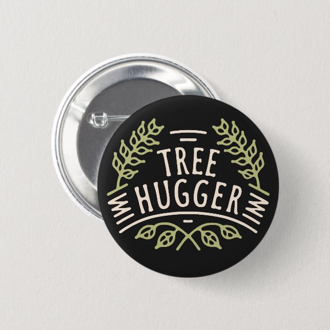 Tree hugger hugging trees forest bathing 2 inch round button (Front & Back)