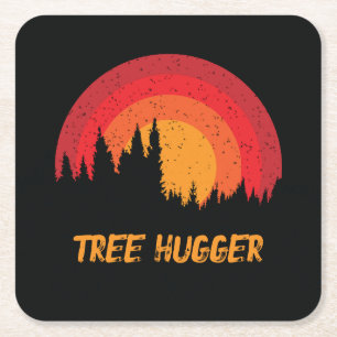 Tree Hugger Retro Distressed Environmentalist Square Paper Coaster
