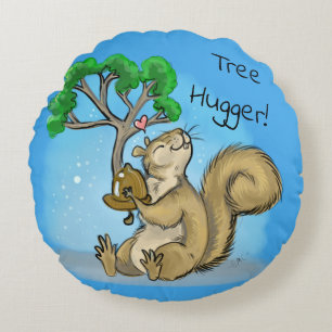 Tree Hugger! Squirrel Round Pillow