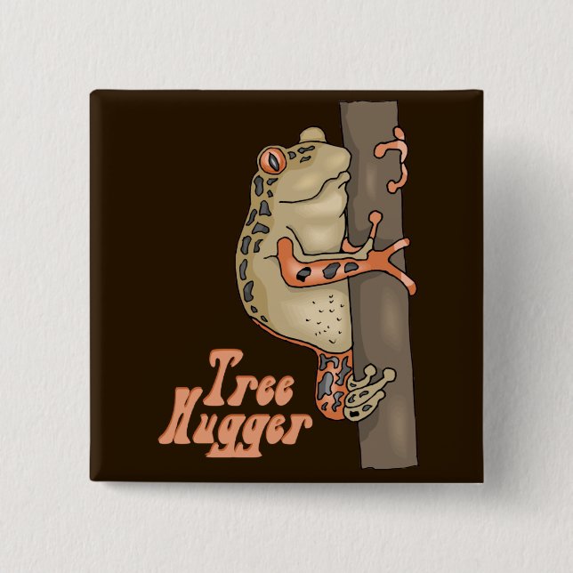 Tree Hugger Tree Frog 2 Inch Square Button (Front)