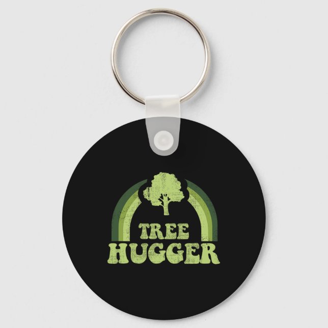 Tree Hugger Vintage Retro Nature Environmental Ear Keychain (Front)