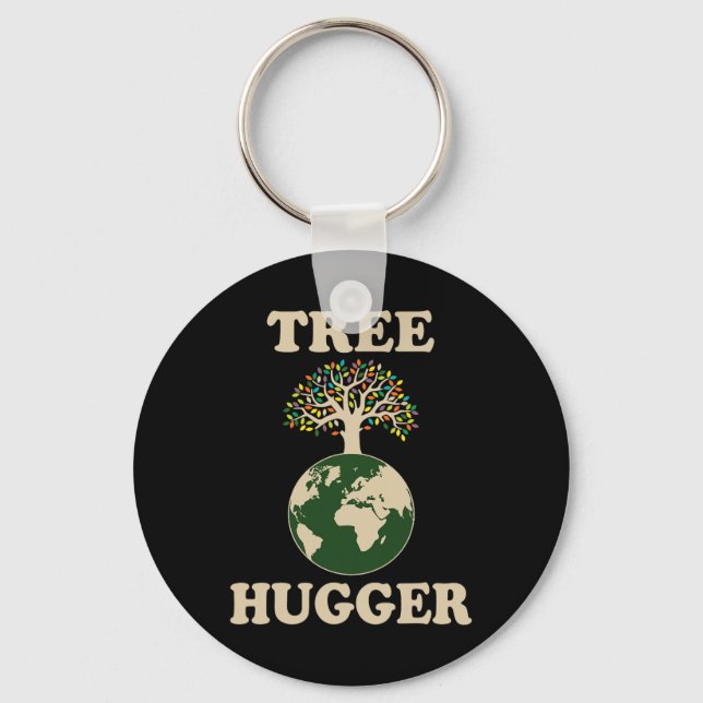 Tree Hugger Vintage Retro Nature Environmental Ear Keychain (Front)