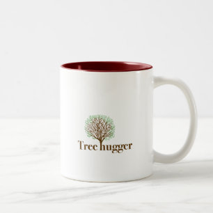 Tree Hugger w/ tree illustration Two-Tone Coffee Mug