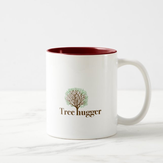 Tree Hugger w/ tree illustration Two-Tone Coffee Mug (Right)