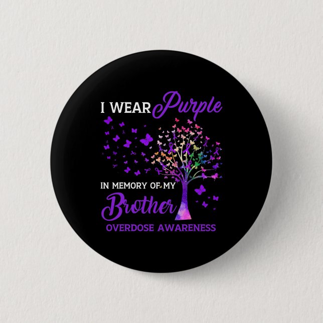 Tree I Wear Purple Memory Of Brother Overdose Awar 2 Inch Round Button (Front)