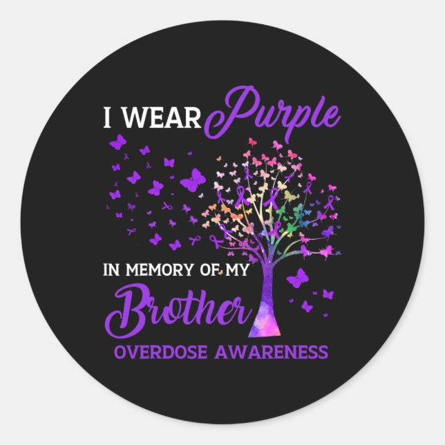 Tree I Wear Purple Memory Of Brother Overdose Awar Classic Round Sticker (Front)