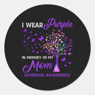 Tree I Wear Purple Memory Of Mom Overdose Awarenes Classic Round Sticker