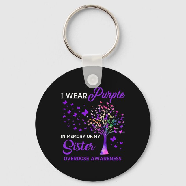 Tree I Wear Purple Memory Of Sister Overdose Aware Keychain (Front)