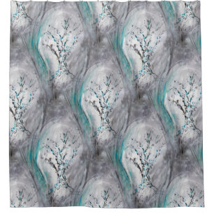 Tree Impression Aqua Teal Grey Shower Curtain