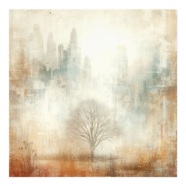 Tree In A City Scape Old Photo Graphic Design Print (Front)