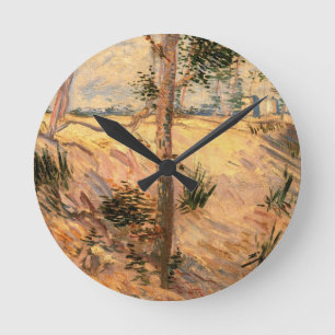 Tree in a Field on a Sunny Day by Vincent van Gogh Round Clock