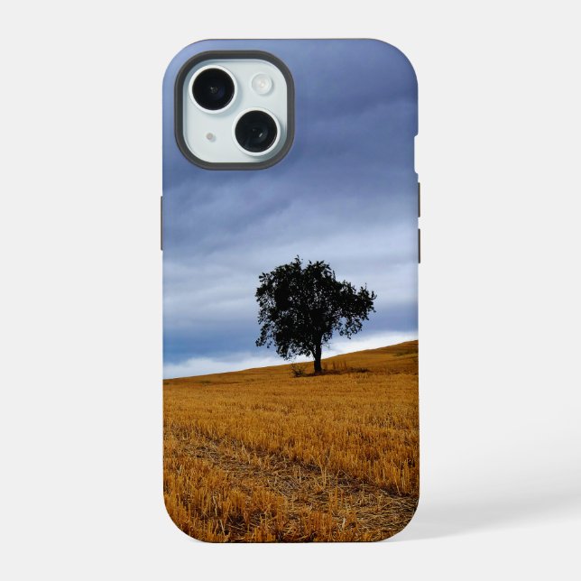 Tree in a wheat field iPhone 15 case (Back)