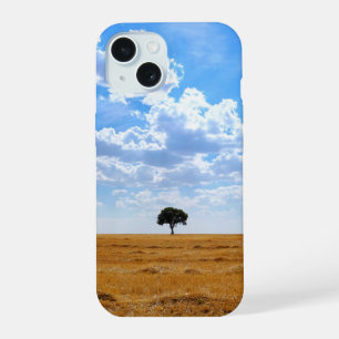Tree in an harvested wheat field iPhone 15 case