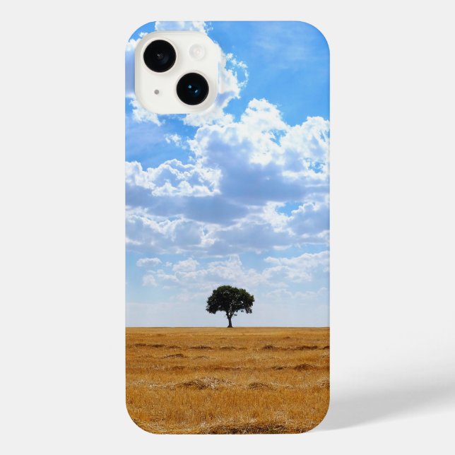 Tree in an harvested wheat field  iPhone case (Back)