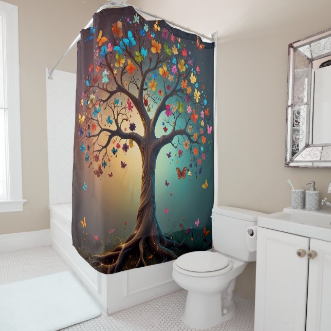 Tree in Bloom, colored Flowers & butterflies (In Situ)