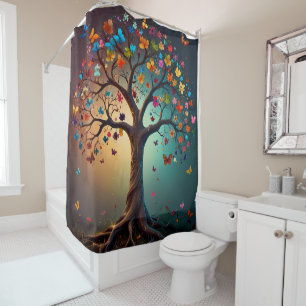 Tree in Bloom, coloured Flowers & butterflies