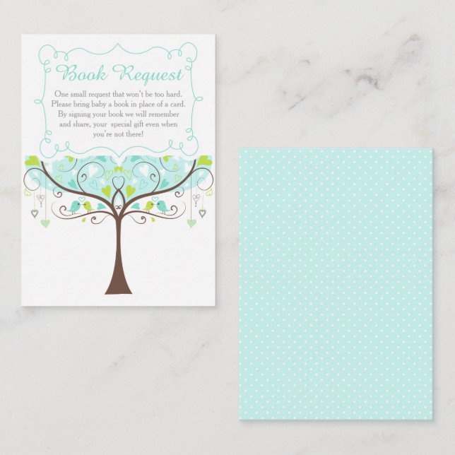 Tree in Blue and Green Baby Shower Book Request Enclosure Card (Front/Back)