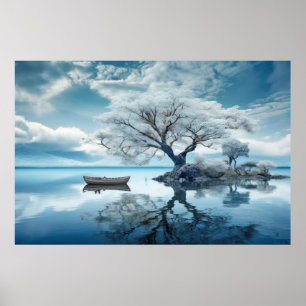 Tree In Calm Lake Serene Landscape  Poster
