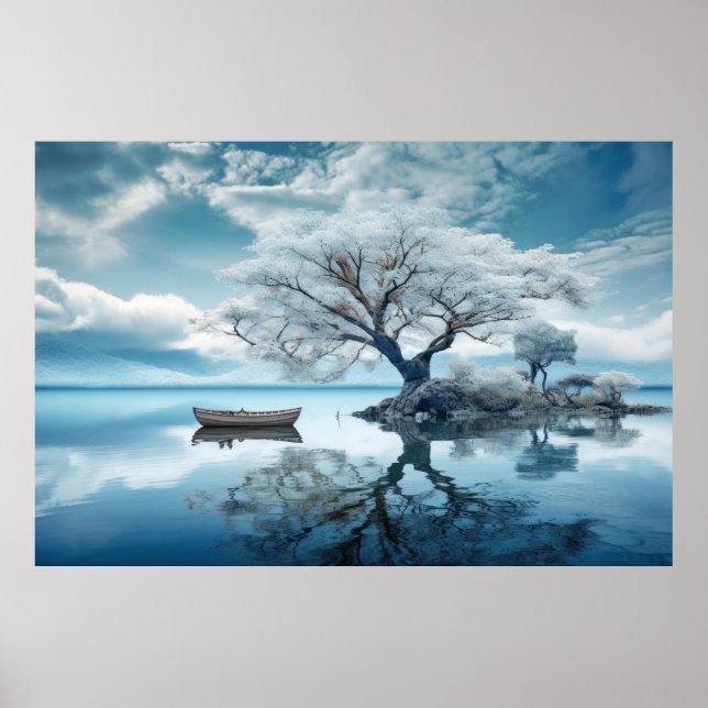 Tree In Calm Lake Serene Landscape  Poster (Front)