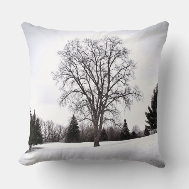 Tree in Landscape Early Spring Snow Throw Pillow (Front)