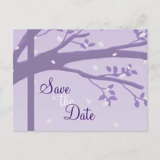 Tree in Silhouette Purple Save the Date Postcard