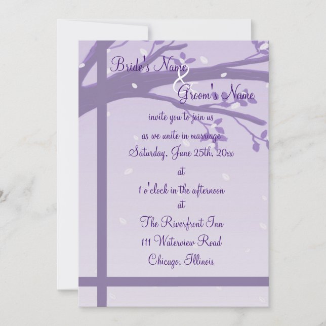 Tree in Silhouette Purple Wedding Invitation (Front)