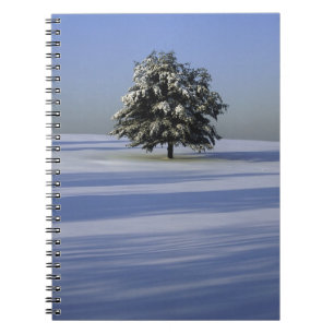 Tree in snow covered landscape notebook
