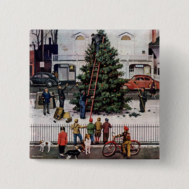 Tree in Town Square 2 Inch Square Button (Front)