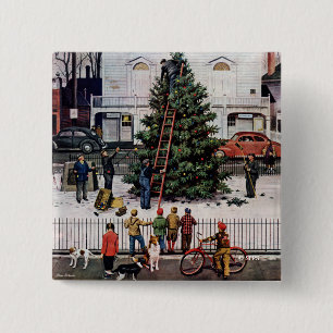 Tree in Town Square 2 Inch Square Button
