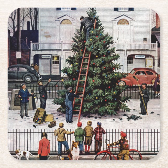 Tree in Town Square Paper Coaster (Front)