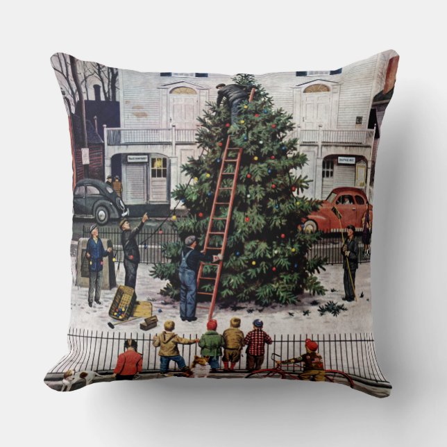 Tree in Town Square Throw Pillow (Front)