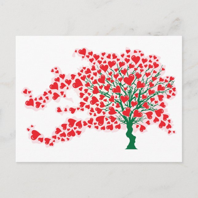 Tree in Wind with Hearts in Red Colours Postcard (Front)