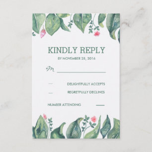 Tree Leaves Rustic Forest Watercolor Wedding RSVP Card