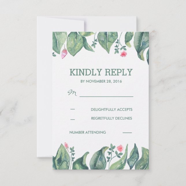 Tree Leaves Rustic Forest Watercolor Wedding RSVP Card (Front)