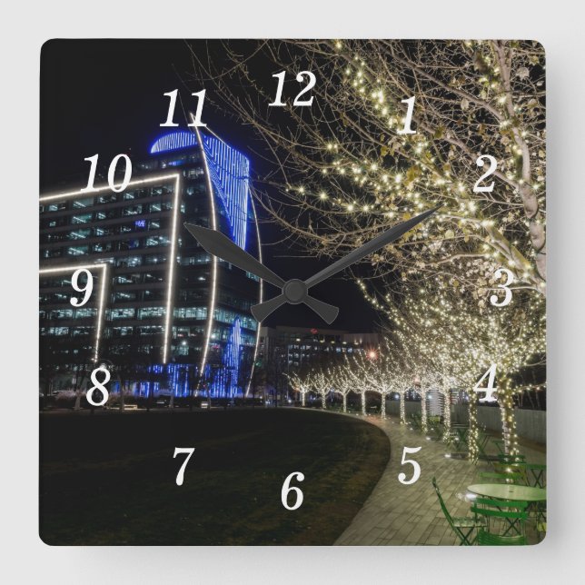 Tree Lights At Klyde Warren Park Wall Clock (Front)