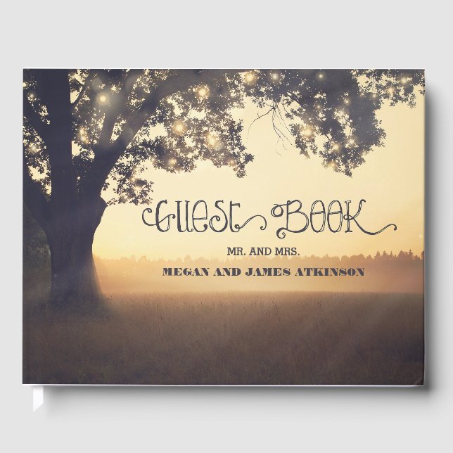Tree Lights Rustic Outdoor Wedding Guest Book (Front)