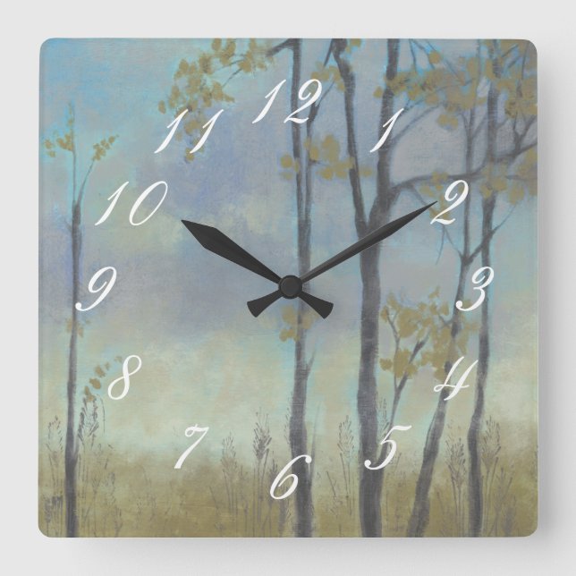 Tree-Lined Wheat Grass I Square Wall Clock (Front)