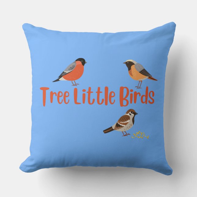 Tree Little Birds Throw Pillow (Front)