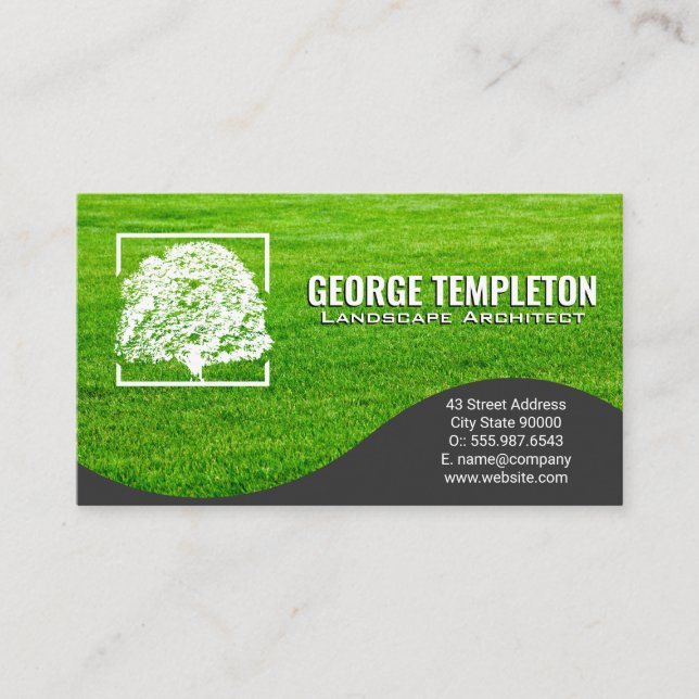 Tree Logo | Cut Grass Business Card (Front)