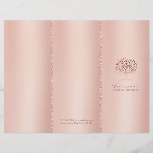 Tree Logo Rose Gold Tri-Fold Spa Salon Bruchures (Front)
