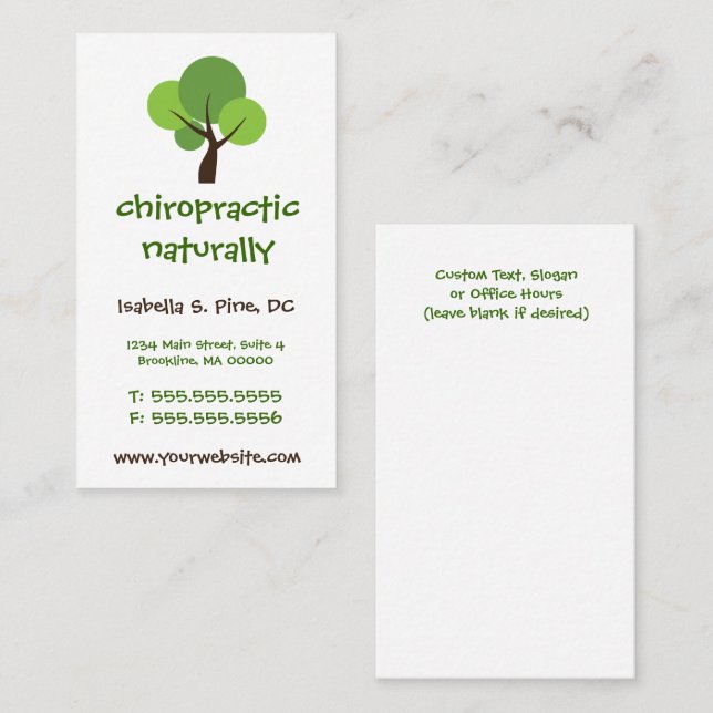 Tree Logo Vertical Chiropractic Business Cards (Front/Back)