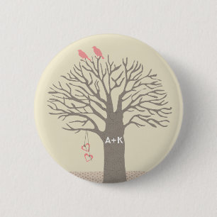 Tree Love Birds Love Initials Custom Button