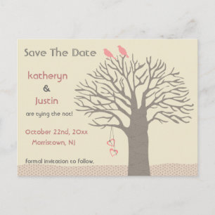 Tree Love Birds Save The Date Postcard