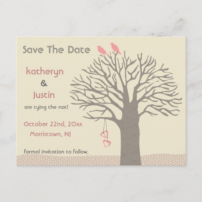 Tree Love Birds Save The Date Postcard (Front)