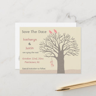 Tree Love Birds Save The Date Postcard
