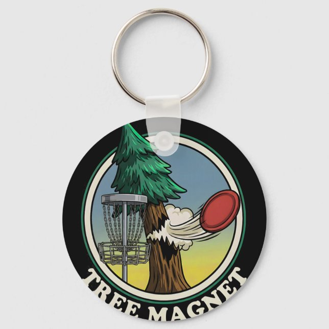 Tree Magnet Funny Disc Golf Player Humour  Keychain (Front)