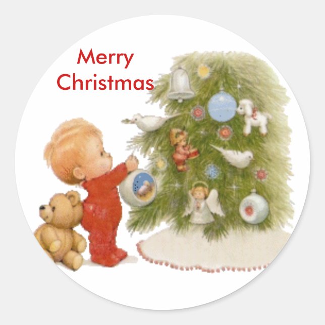 tree, Merry Christmas Classic Round Sticker (Front)